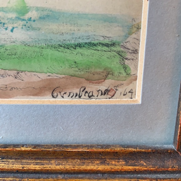 Beautiful framed artwork by REMBRANDT Van Rijn “The Windmill” watercolor etching - Picture 3 of 10